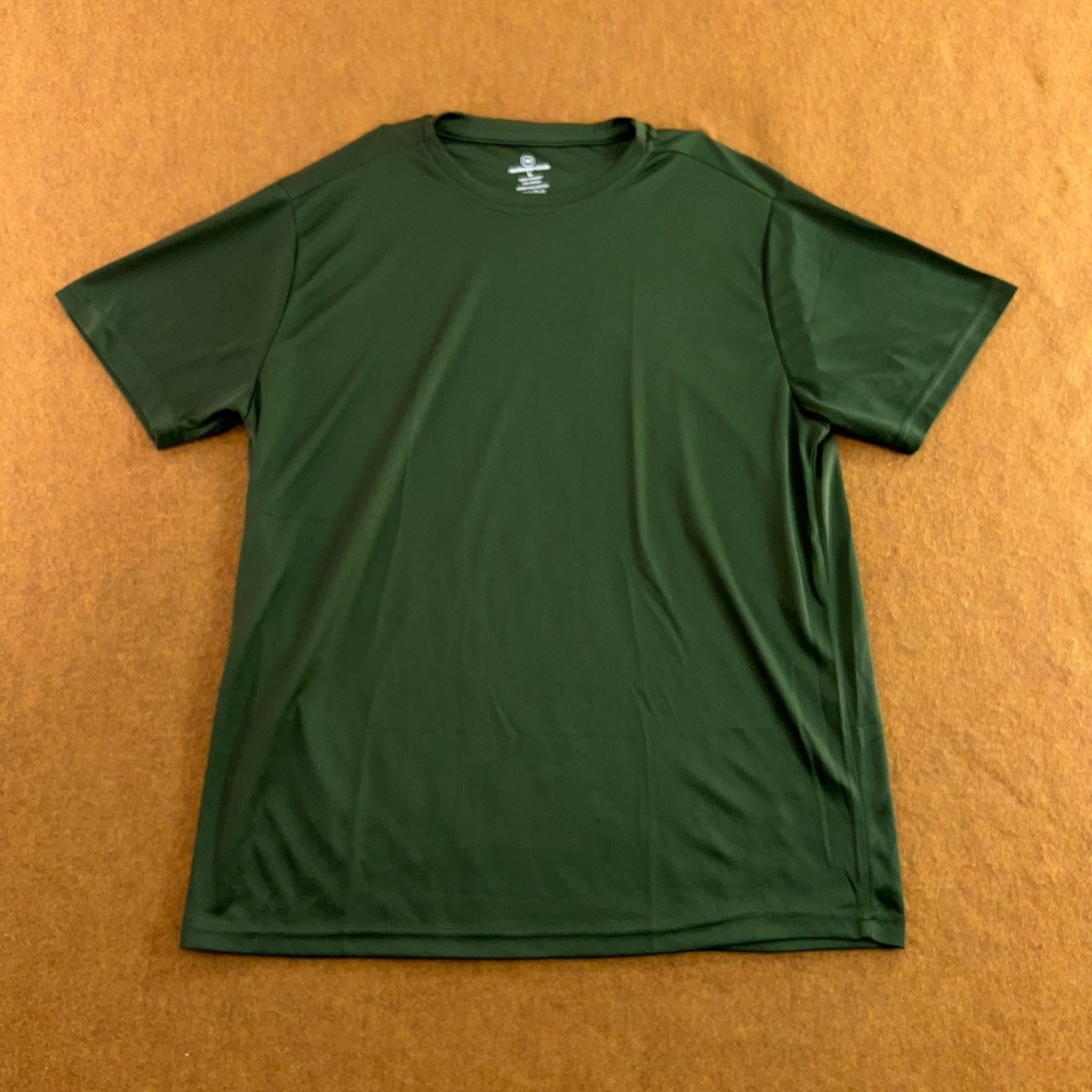 Real Essentials Mens Large Green Short Sleeve Performance Activewear T-Shirt New